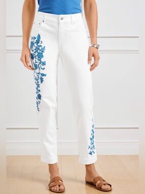 Talbots Everyday Relaxed Jean Floral Print Plus Size 18W Petite Jeans